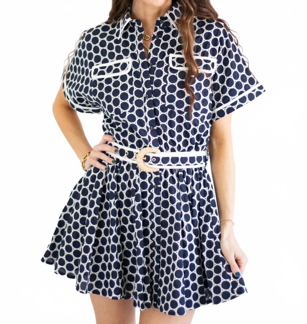 NEW SINCERELY OURS marine dot mini dress in navy and ivory